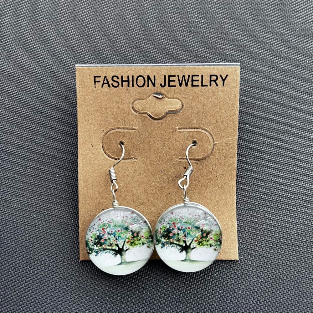 Nature Lover Multicolor Tree of Life Double Sided Glass Dome Earrings